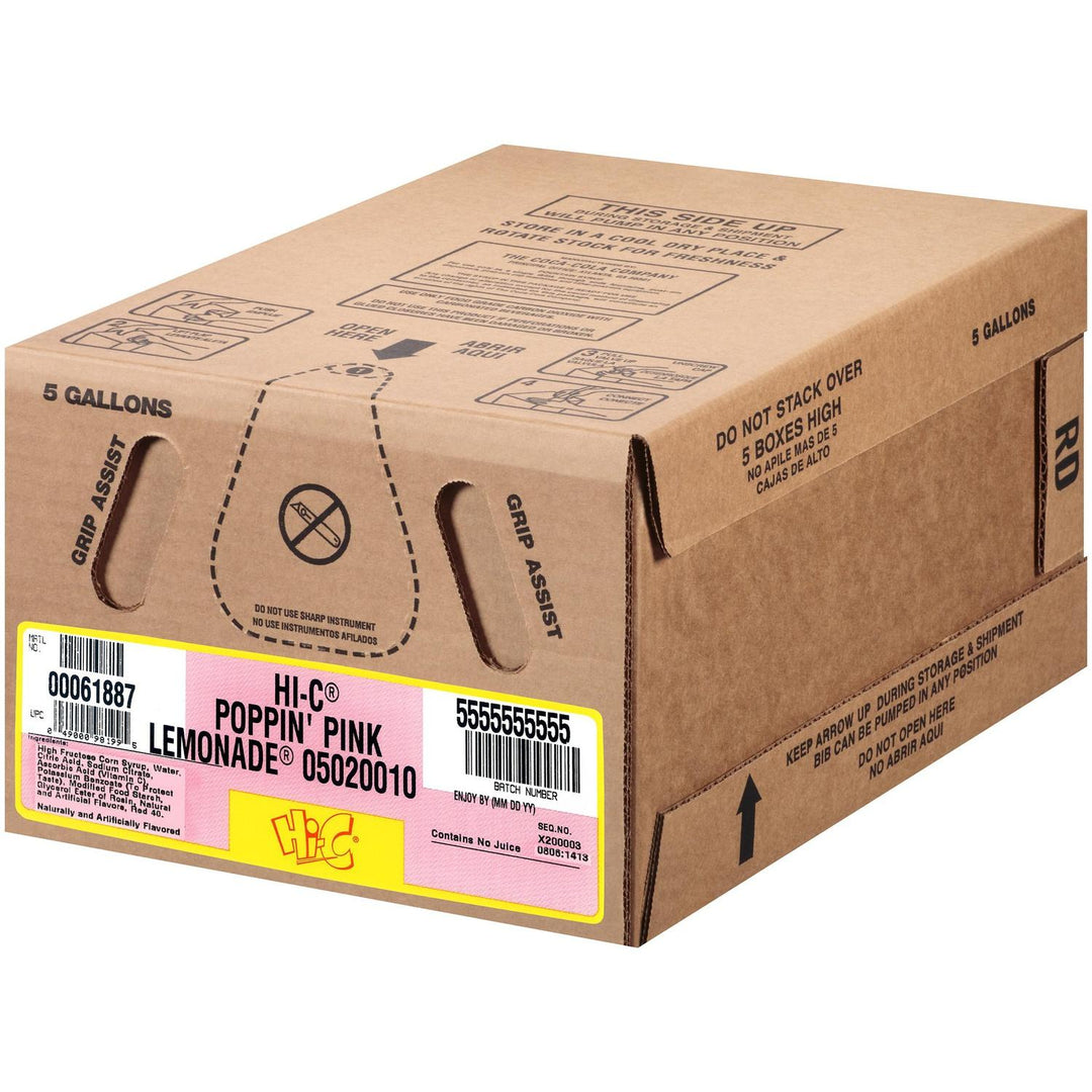 HI-C Poppin Pink Lemonade Syrup Concentrate - 5 Gallon Bag-In-Box