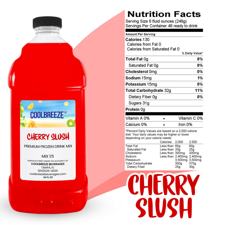 Coolbreeze® Beverages Ready to Use Frozen Drink Machine Mix, Snowcone, Slushy Flavor Syrup - Cherry Slush