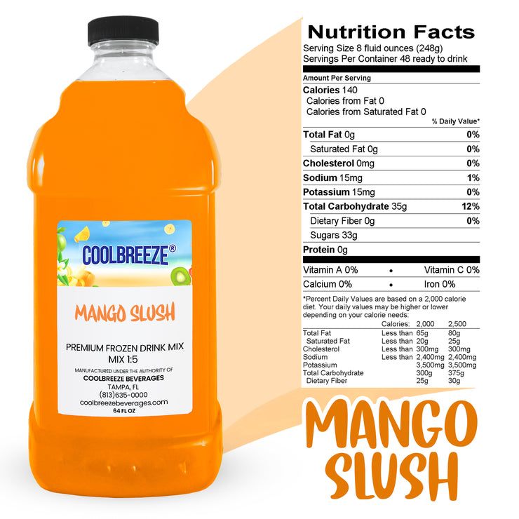 Coolbreeze Beverages Frozen Drink Machine Flavor Syrups, Slush Mix - One 1/2 Gallon Bottle - Mango