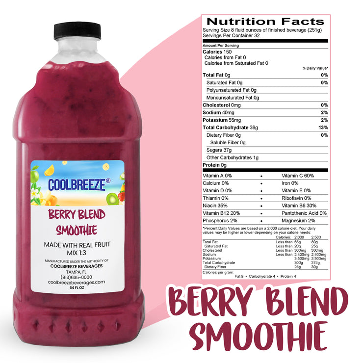Coolbreeze Beverages Premium Frozen Drink Machine Mix, One 1/2 Bottle - Berry Blend Smoothie