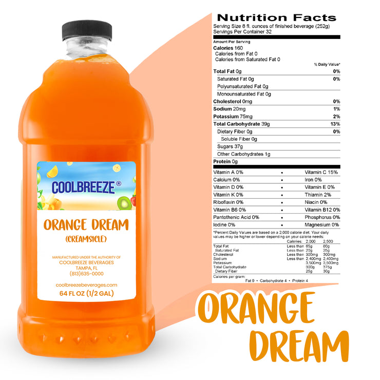 Coolbreeze® Beverages Premium Frozen Drink Machine Mix - One 1/2 Gallon Bottle - Orange Dream