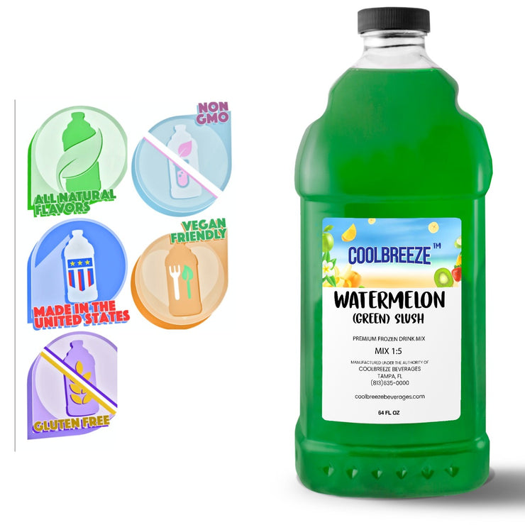 Coolbreeze Beverages Frozen Drink Machine Flavor Syrups, Slush Mix - One 1/2 Gallon Bottle - Green Watermelon