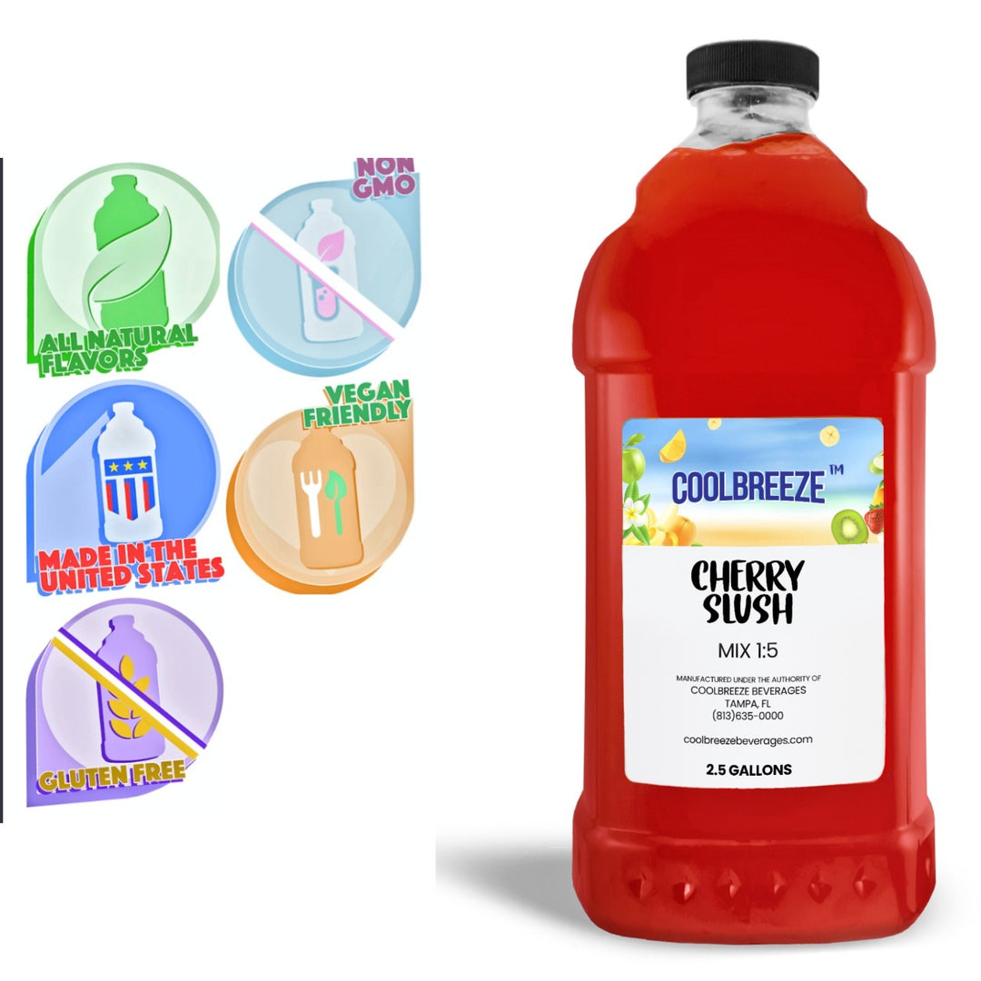 Coolbreeze® Beverages Ready to Use Frozen Drink Machine Mix, Snowcone, Slushy Flavor Syrup - Cherry Slush